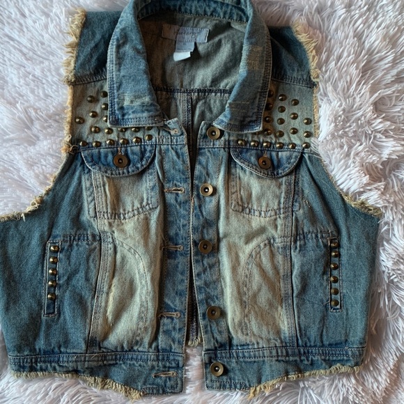 Kiss & Cry Jackets & Blazers - Kiss & Cry Studded Goth Denim Vest